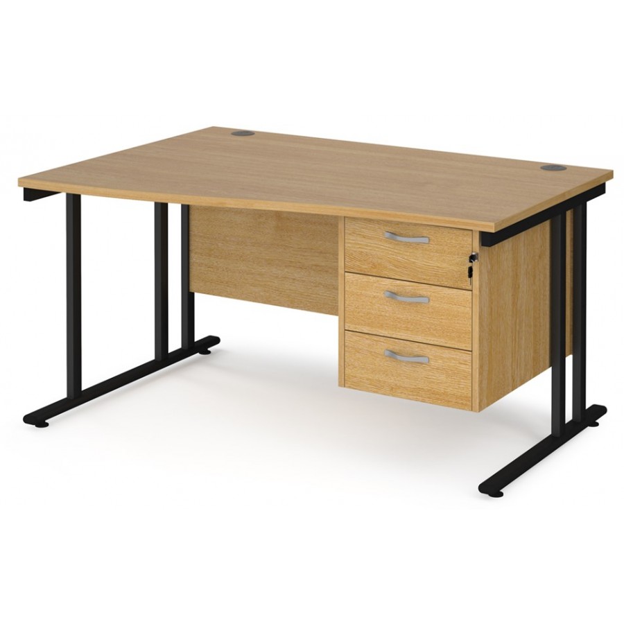 Maestro Cantilever Leg Wave Desk with Three Drawer Pedestal